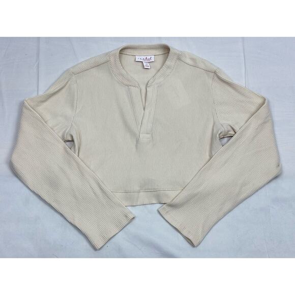 Ingrid & Isabel Maternity Cream Ribbed Henley Cropped XS Cottagecore Cozy - Picture 1 of 6